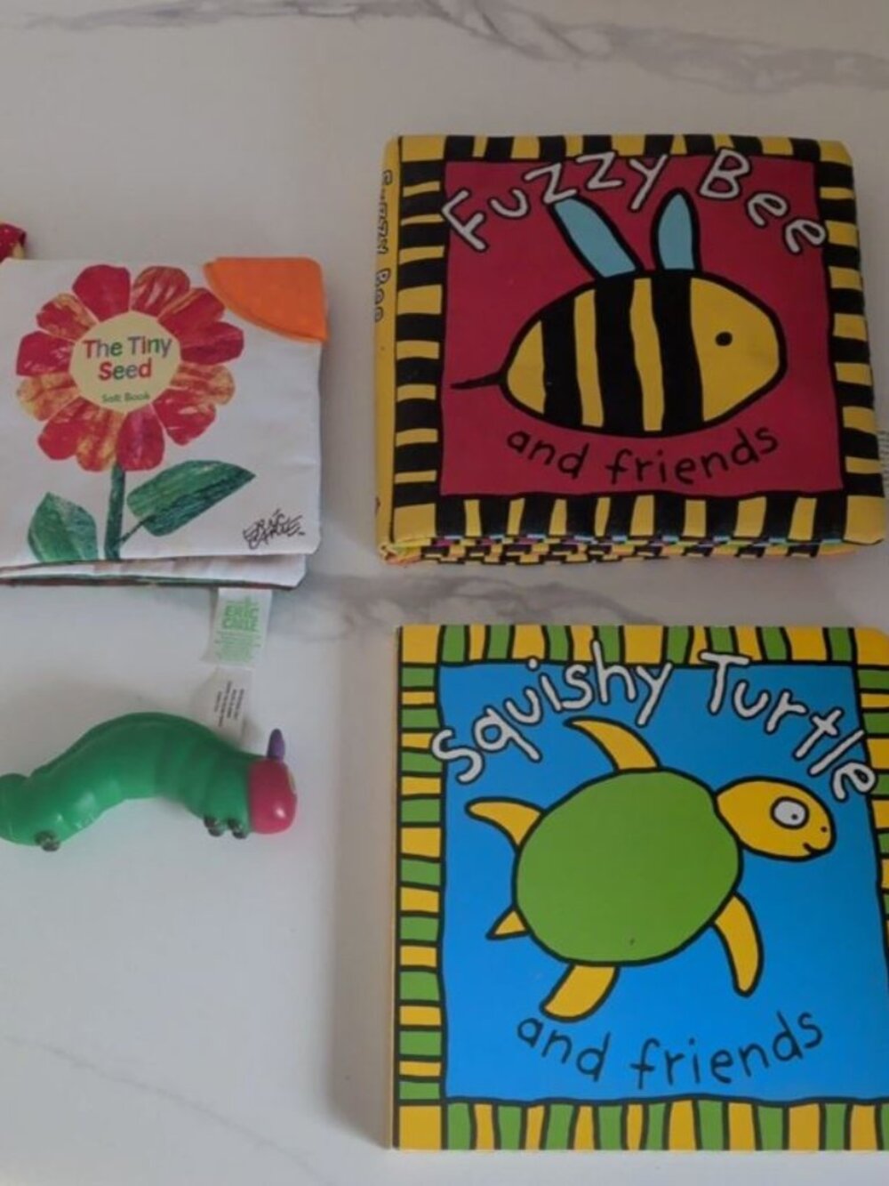 Priddy Squishy Turtle Book Fuzzy Bee Cloth Fabric Eric Carle The Tiny Seed